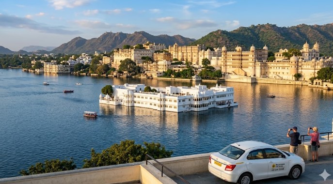 Wide panoramic of Udaipur Lake Palace